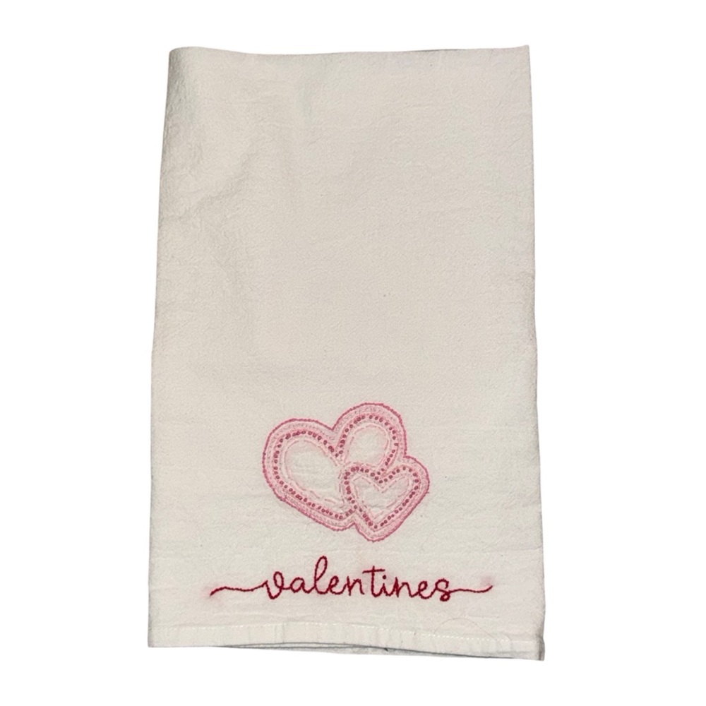 Hand Embroidered Valentines Kitchen Towel